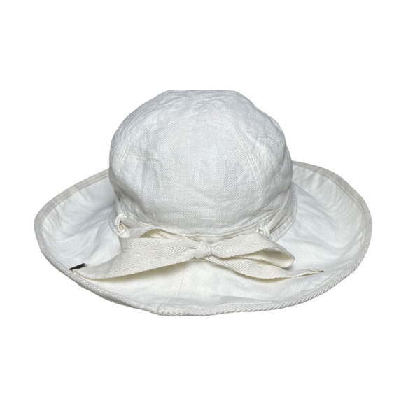 Helen Kaminski Ivory Ribbon Sun Hat 100% Linen 8cm Wide Brim Bucket One Size - Picture 1 of 11